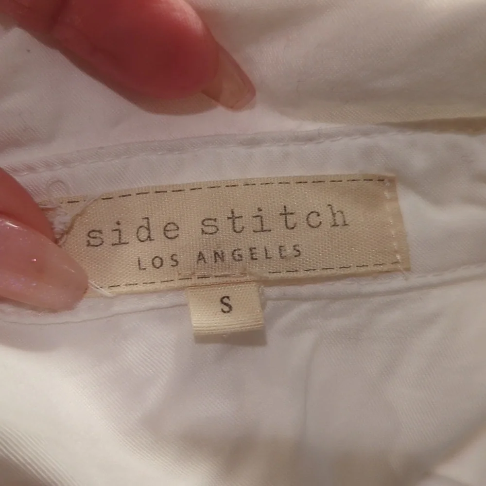 Side Stitch White button Placket Shirt Tencel Chest Pockets Tab Sleeves Sz S - Picture 7 of 10